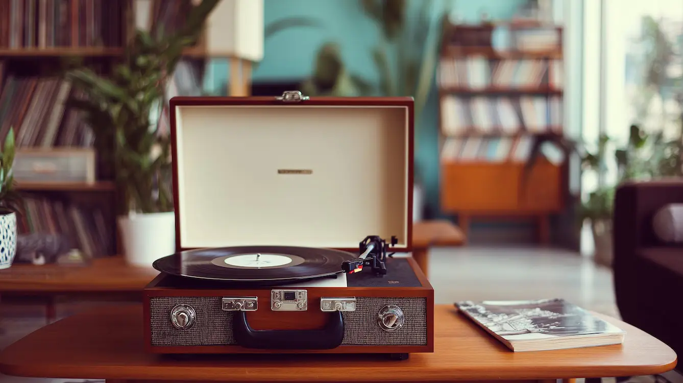 analogue living record player with vinyl record