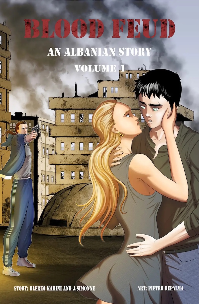 graphic novel image of couple embraced in a passionate kiss