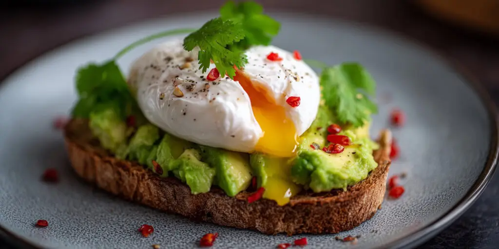 poached egg with runny yolk over avocado on toast