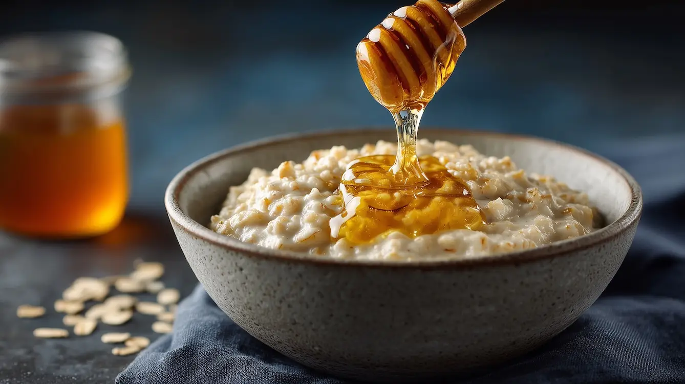 porridge oats with drizzle of honey for a healthy breakfast
