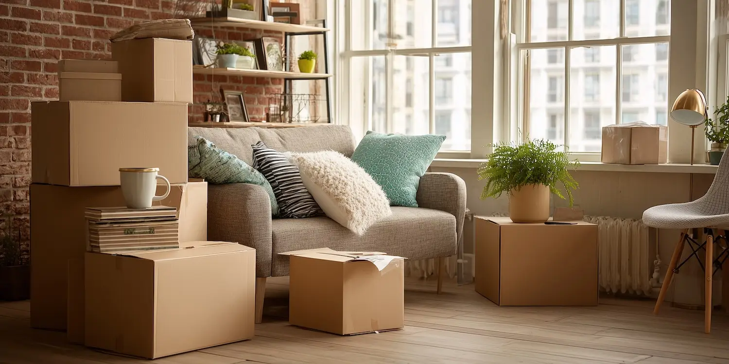 moving boxes in a contemporary living room