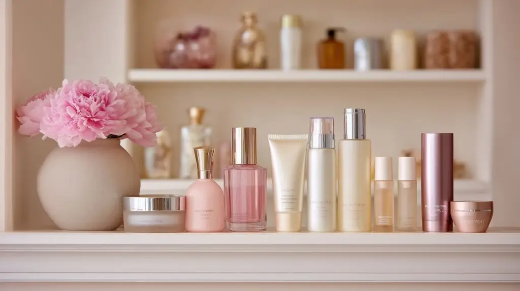 selection of unbranded beauty products in pink tones