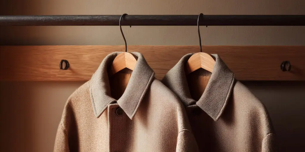 two identical light jackets hanging