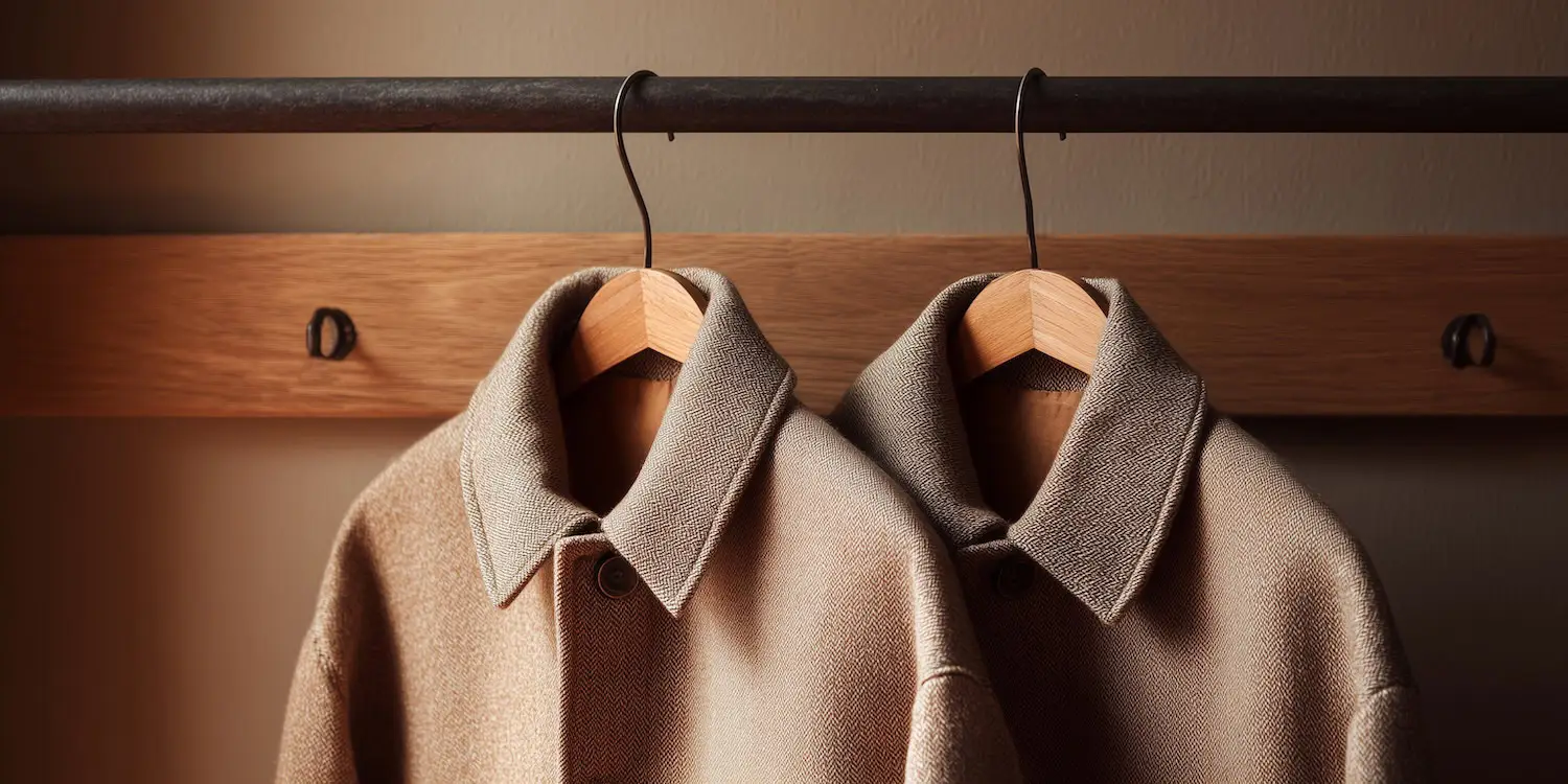 two identical light jackets hanging