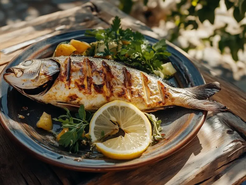 delicious albanian food fresh fish with slice of lemon