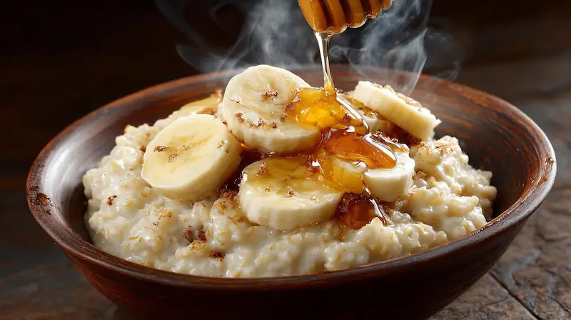 Easy Ways to Start Your Day Feeling Happy Healthy Breakfast Nutritious Bowl of Porridge with Banana and Honey