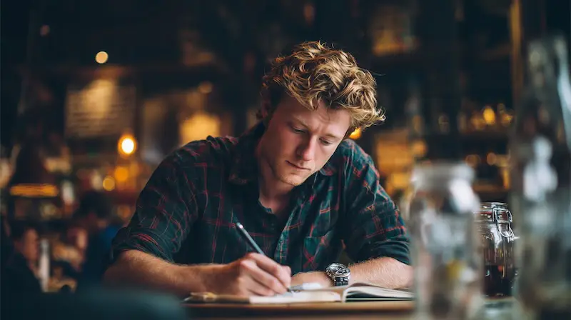 end of year self reflection image of man writing in a journal