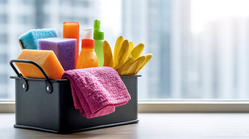 Housekeeper Approved Cleaning Shortcuts Caddy with Sponges and Cleaning Products
