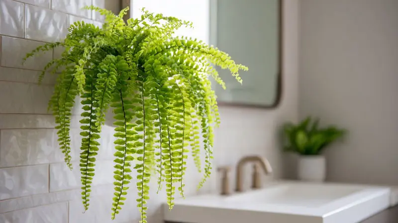 pet friendly boston fern in a bathroom