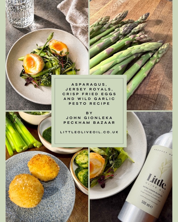 Asparagus Jersey Royals Crisp Fried Eggs and Wild Garlic Pesto Recipe