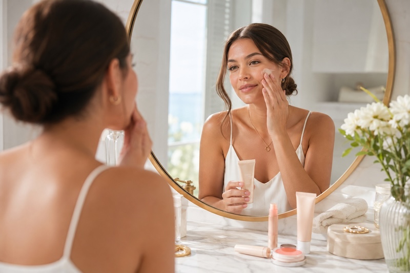 woman doing summer makeup image