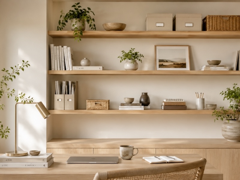 home office shelf styling image home office shelf styling image