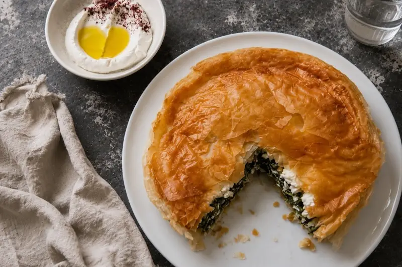little olive oil feta and wild greens filo pie recipe