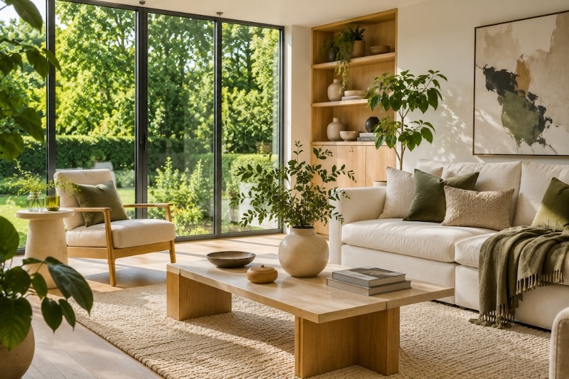 how to create a wellness home living room how to create a wellness home living room in neutral tones overlooking green garden
