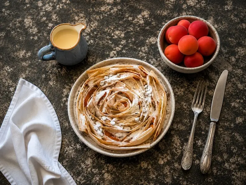 john gionleka late summer recipes little olive oil apricot custard filo